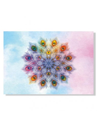 Tapis Mandala avec plumes de couleurs en stock