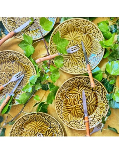 6 assiettes barbotine feuilles une grave pollution 